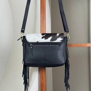 Bolso bandolera de cuero con flecos para mujer, bolso de hombro de diseñador de cuero genuino de lujo, bolsos de piel de vaca - Product Image 5