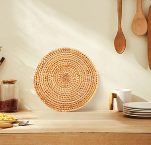 Natural Color boho rattan trivet Big Round tableware Protector Heat Insulation Crafts Modern Home & Hotel Use - Product Image 1