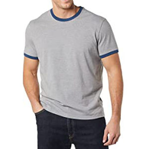 T-shirt Ringer en Coton de Haute Qualité pour Homme, Col et Manches Contrastants, Col Rond, Manches Courtes, Décontracté, Tendance, Logo Personnalisé, OEM - Product Image 1