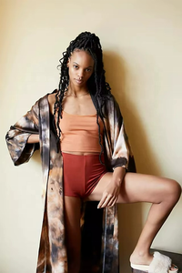 Vestido Kimono de Rayón de Manga Larga con Estampado Floral Vintage, Largo hasta el Suelo, Teñido Anudado, con Cintura Natural, Tejido Ecológico - Product Image 2