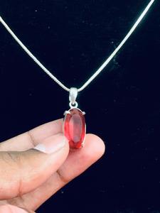 สร้อยคอรูปไข่หลากสีประดับทับทิม สีแดง สีชมพู สีน้ำเงินรอยัล และสีฟ้าคอร์นฟลาวเวอร์ เงินเยอรมันประดับอัญมณี ทำด้วยมือสำหรับเครื่องประดับผู้หญิง - Product Image 1
