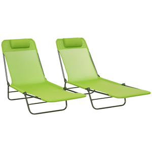 Juego de 2 Tumbonas Plegables para Piscina y Playa, Sillas Reclinables con Asiento de Malla Transpirable y Reposacabezas para Tomar el Sol - Product Image 1