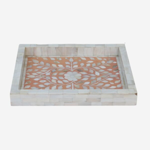 Handmade <b>Black</b> And White Mother Of Pearl Inlay <b>Serving</b> <b>Tray</b> Floral Design Mop Decorative Platter For Coffee Table Home Decor - Product Image 5