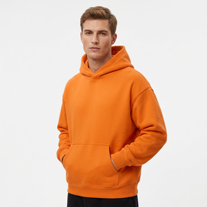 Men's <b>Orange</b> Hooded <b>Fleece</b> Sweatshirt Oversized Fit Casual Solid Pullover Front Pocket Winter Wear Digital Printing Anti-Wrinkle - Product Image 3