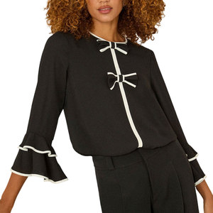 Blusa Clásica y Elegante para Mujer, Corte Regular, Diseño Sólido con Logotipo en la Parte Delantera, Cómoda para el Trabajo, Casual y Uso Diario - Product Image 1