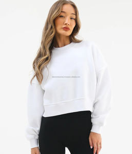Sweat-shirt à col rond pour femme, grammage lourd, qualité supérieure, automne/hiver, long, avec logo personnalisé imprimé, tricoté, tissu 100% coton - Product Image 1