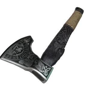Handmade <b>Axe</b> Damascus Steel Blade Wood <b>Handle</b> With Leather Sheath Outdoor Knife - Product Image 2