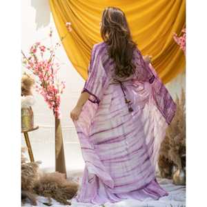 Ensemble jupe en mousseline de soie lavande Daisy Bohemian Chic avec veste à manches trois-quarts, taille XS - Product Image 1