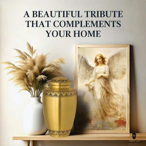 Urne funéraire en métal doré pour cendres humaines |   Urne commémorative gravée pour adultes |   Design classique, capacité de 220 pouces cubes, respectueux de l'environnement - Product Image 6