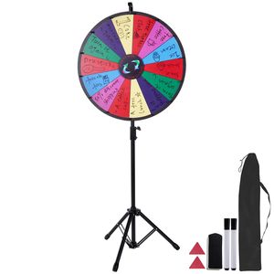 Ruleta de premios giratoria de 24 pulgadas con soporte ajustable en altura, 14 ranuras y pizarra de borrado en seco para eventos y juegos - Product Image 1
