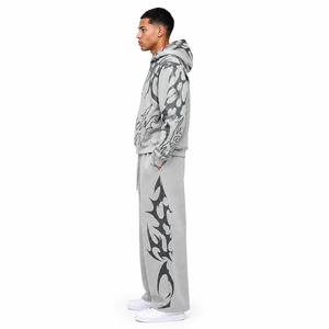 <b>Men</b>’s <b>Grey</b> Tribal Print <b>Hoodie</b> Tracksuit Set with Oversized Sweatpants and Streetwear Style - Product Image 3