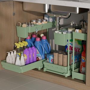 Set da 3 Organizzatori Estraibili a L Multiuso 2026 per Sottolavello, Contenitori Salvaspazio per Armadietti da Cucina e Bagno - Product Image 1