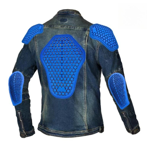 Chaqueta de Motociclista de Mezclilla para Hombre con Acolchado Protector Azul, Cuello Alto, Cierre de Cremallera, Transpirable, Estilo Motero, para Otoño - Product Image 2