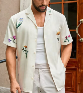 Chemise décontractée pour homme avec broderie florale, style vacances à la plage - Product Image 3