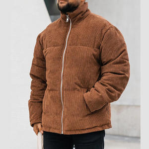 Men's Corduroy Puffer <b>Jacket</b> Stand Collar Zipper Closure Thick Quilted Casual Autumn Coat - Product Image 4