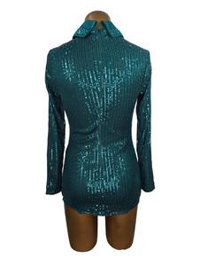 Haut de spectacle western vert orné de strass – Chemise équestre à manches longues et sequins - Product Image 5