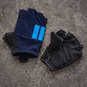 Guantes de Ciclismo de Medio Dedo, Material de Cuero, Transpirables, Antideslizantes, Cierre de Velcro, Diseño Panelado Azul y Negro para Hombre, Invierno - Product Image 4
