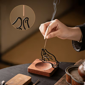 Porte-encens créatif en bois de qualité supérieure avec cendrier en métal, brûleur d'encens pour aromathérapie, décoration d'intérieur, article cadeau - Product Image 6