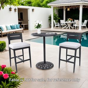 Modernos taburetes de bar de 2 piezas para patio exterior, de aluminio con respaldo ergonómico Sunbrella negro, patas cónicas y reposapiés - Product Image 3