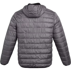 Men's Hooded Canvas Puffer Jacket Solid Gray Polyester Windproof Casual Winter <b>Coat</b> with Zipper Closure and Front Pockets - Product Image 4