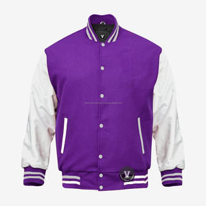 Meilleur corps en laine et manches en cuir de vachette véritable violet foncé et blanc Veste Letterman Varsity - Product Image 1