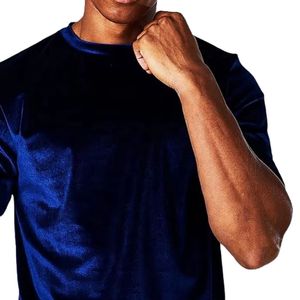 Camiseta de Terciopelo Azul Brillante, Transpirable, de Verano, para Hombre, Suave, de Manga Corta, Cuello Redondo, Estilo Minimalista - Product Image 3