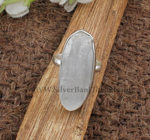 Bague ovale en sélénite naturelle blanche, plaquée argent sterling 925, pierre de spar satinée, classique pour femme, pour les soirées, équilibrage énergétique, vente en gros - Product Image 1