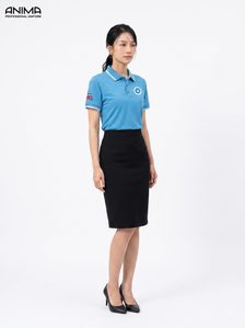 Polo de luxe haut de gamme pour femme, uniforme universitaire, bleu ciel, en coton, avec logo brodé - Product Image 3