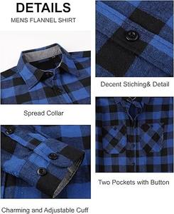 Chemise en flanelle à carreaux bleus et noirs, coton premium, manches longues, style décontracté, vêtement de travail, surchemise avec double poche, directement de l'usine - Product Image 5