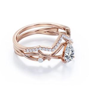 Ensemble de bagues de mariage et de fiançailles en moissanite taille poire de 1,30 carat, plaqué or rose, bijoux de mariée de luxe pour les occasions de fête - Product Image 2