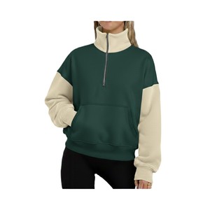 Custom Women Quarter Zip Color <b>Block</b> Sweatshirts Premium Fleece Stand Collar Casual Pullover Private Label Hoodies Manufacturer - Product Image 3