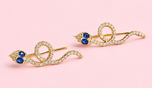 925 Sterling <b>Silver</b> Gold Plated Snake Sapphire Gemstone Dainty Minimalist <b>Earrings</b> For Women - Product Image 2