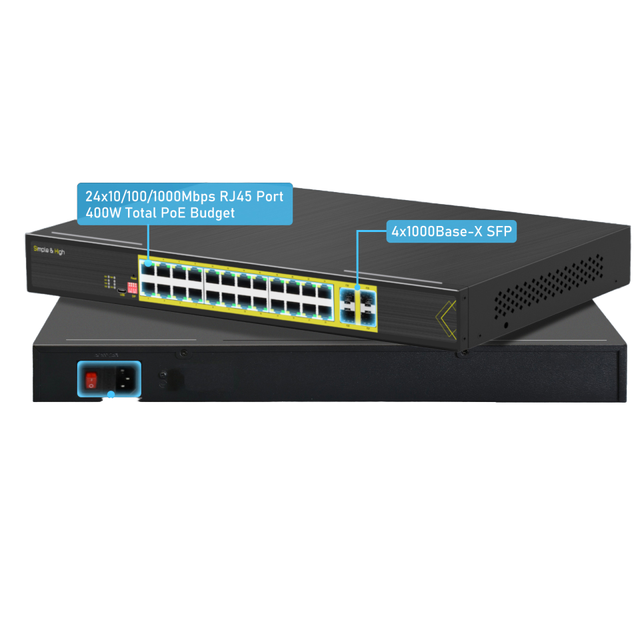 L2+ Managed Rack Mount 24-Port 10/100/1000T 802.3at PoE + 4-Port 1000X SFP PoE Switch