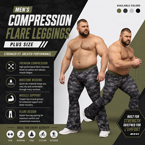Camo Print Plus Size Flare Pants Men Gym <b>Trainer</b> Compression Pant Elastic Waist Yoga Exercise Flare Leggings Men Flare Legging - Product Image 3
