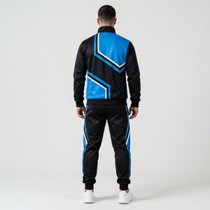 Ensemble survêtement homme noir et turquoise sur mesure, veste et pantalon, fabricant de vêtements de sport OEM ODM, vente en gros - Product Image 3