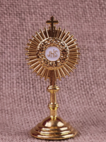 Monstrance en laiton poli, artisanale, traditionnelle catholique, pour l'altier religieux de l'église et de la chapelle, pour la liturgie eucharistique