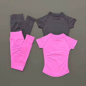 Women Yoga Set 2 Pieces Sports Slim Fitness Active <b>Top</b> Suits <b>Low</b> Ribbed Band Gym Seamless Short Set Active Lifestyles Yoga Set - Product Image 4