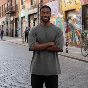 T-shirts OEM de luxe pour hommes, 100 % coton, effet vieilli, haute qualité, délavé à l'acide, coupe ample, épaules tombantes, style Hip Hop, séchage rapide, respirant - Product Image 5