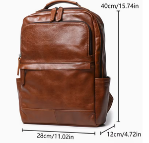 Leather <b>Backpack</b> 40cm x 28cm x 12cm Men Women Daily Use Travel Bag Multi Pocket Design <b>Brown</b> Color adjustable strap <b>backpack</b> - Product Image 1