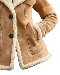 Womens <b>Brown</b> Shearling Leather Jacket <b>Tan</b> Suede Winter Coat Fur Jacket Lined Warm Outerwear Coat Mid Length Genuine Leather - Product Image 4