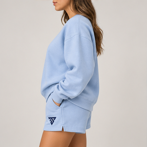 Women's Light Blue Polka Letter Crew Neck 2-Piece <b>Shorts</b> <b>Set</b> Custom Casual Sportswear - Product Image 4