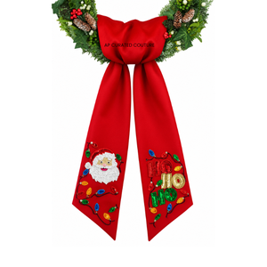 Wholesale Christmas Gingham Wreath Sash Monogram Embroidered Scalloped Trim Handmade Festive Door Wreath Bow Decoration swags - Product Image 5