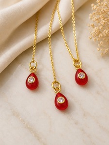 Carnelian Pear <b>Pendant</b> With 3 mm CZ Gold Plated Loop Charm Handmade Smooth <b>Birthstone</b> Jewelry Gift For Her - Product Image 4