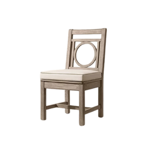 Contemporary Classic Dining Chair Teak Circular Motif Backrest Comfortable Seat Cushion Durable Waterproof Outdoor Furniture - Product Image 1