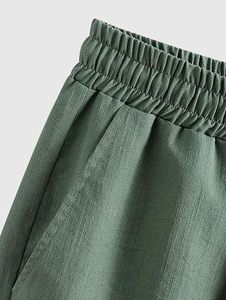 Conjunto de 2 Piezas de Lino para Mujer, Color Sólido, Cuello Camisero, Manga Corta, Corte Holgado, Casual, Transpirable, para Primavera/Verano, por Encima de la Rodilla - Product Image 6