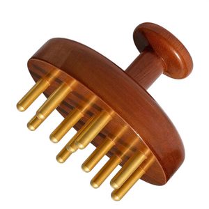 Copper Meridian <b>Brush</b> Head Massage Comb Blood Circulation Kansa <b>Scalp</b> Massager Brass Gua Sha Comb Wooden Handle - Product Image 6