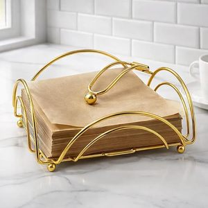 Porte-serviettes pour table à manger, porte-serviettes en métal doré moderne avec bras lesté, support décoratif pour serviettes en papier - Product Image 6