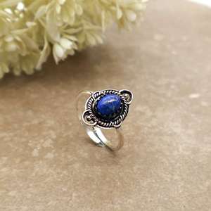 Brass Lapis Lazuli <b>Ring</b> 925 Sterling <b>Silver</b> Band Handmade Boho Jewelry Oval Gemstone <b>Statement</b> <b>Ring</b> for Women Tribal Ethnic Styl - Product Image 1