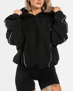 Sweat à capuche noir surdimensionné personnalisé avec logo OEM, en molleton de coton avec passepoil, respirant, pour femme, idéal pour le sport - Product Image 1