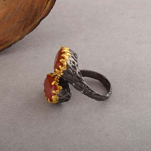 Bohemian Red Carnelian Faceted Gemstone <b>Cocktail</b> <b>Ring</b> 925 Sterling Silver <b>Gold</b> Plated Bezel Setting Unisex Everyday Wear Jewelry - Product Image 2
